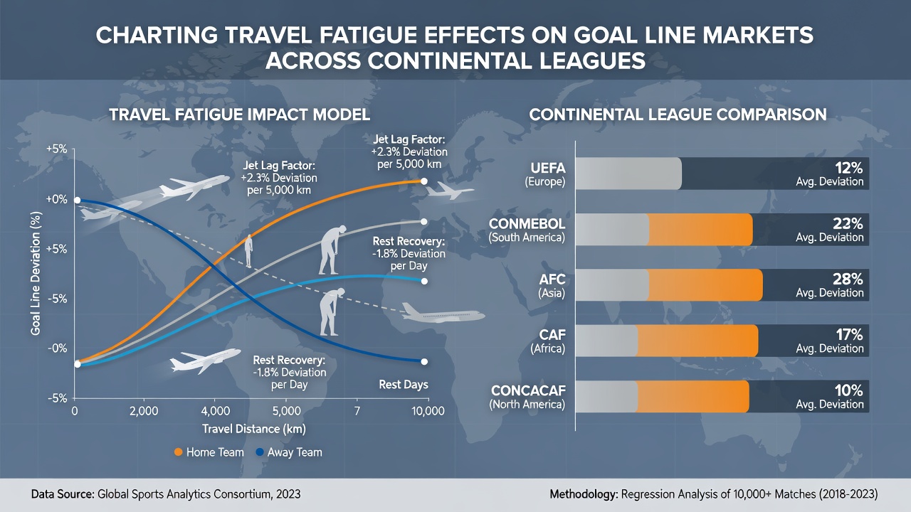 Graph depicting average goals scored after varying travel distances in MLS and J-League fixtures