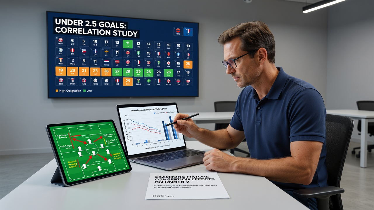 Match statistics board highlighting low goal totals in a congested fixture period