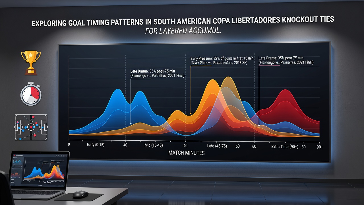 Statistical breakdown of goal timing in Libertadores ties displayed on digital interface