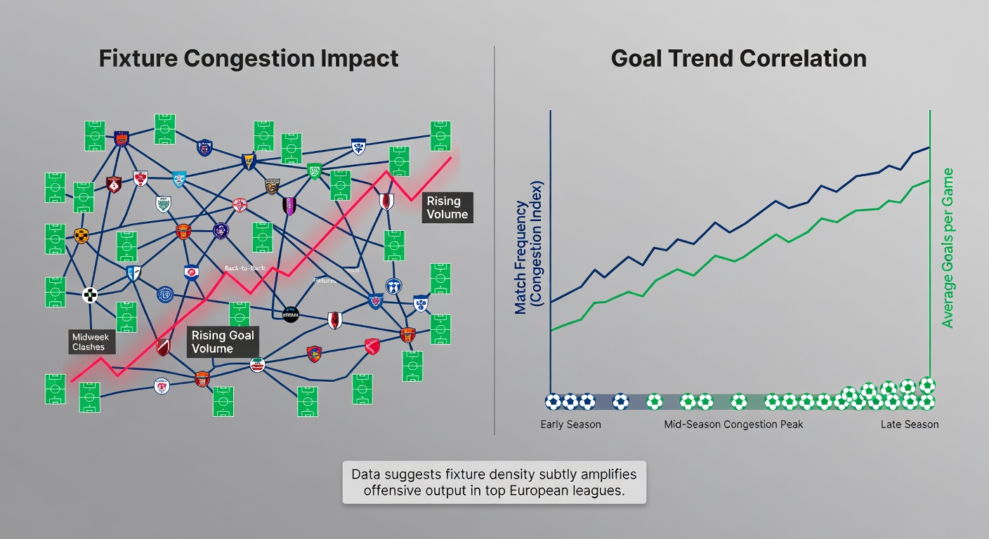 Tactical analysis board showing goal trend statistics during a congested European football season