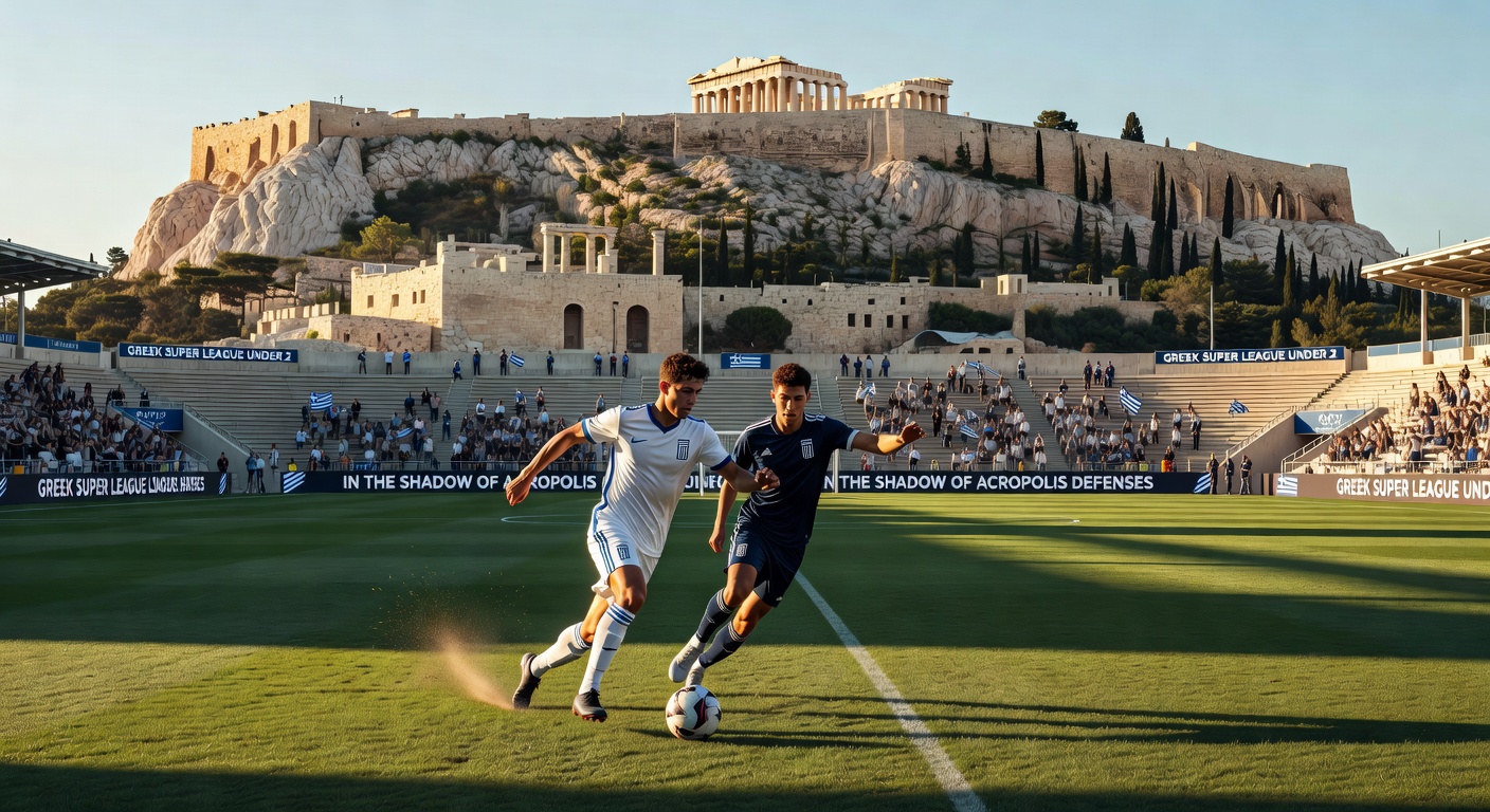 PAOK players forming a solid defensive wall during a tense Greek Super League match under the Acropolis lights