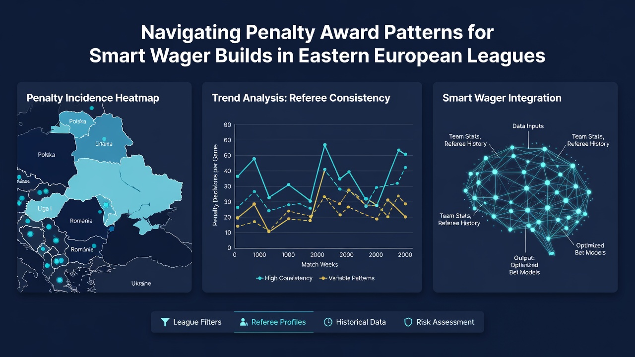 Match statistics overlay showing penalty awards and goal timelines from recent Eastern European league fixtures
