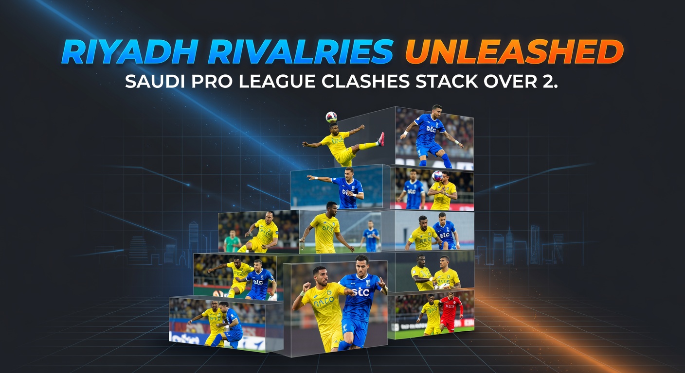 Explosive action from a Riyadh derby in the Saudi Pro League, with players clashing amid a goalmouth scramble