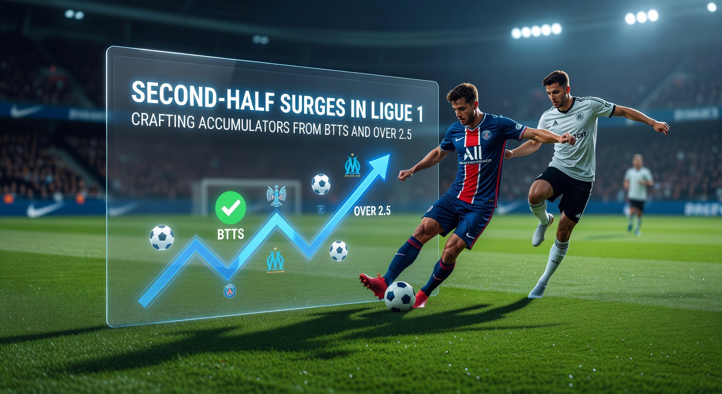 Ligue 1 stadium packed with fans during a tense second-half moment, goals flying in late